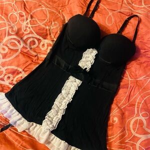 Victoria's Secret Black Chemise with White Ruffle Detail
